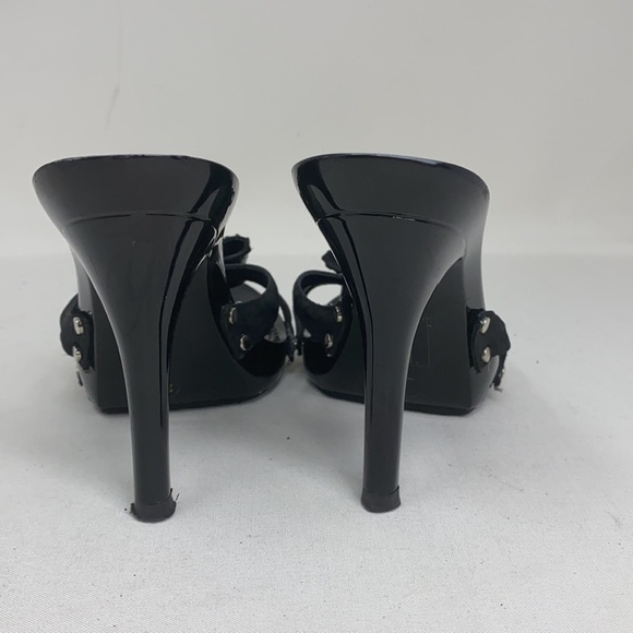 Dior Sz 37 Black Logo High Heel Sandals Bow Studs - Picture 10 of 16